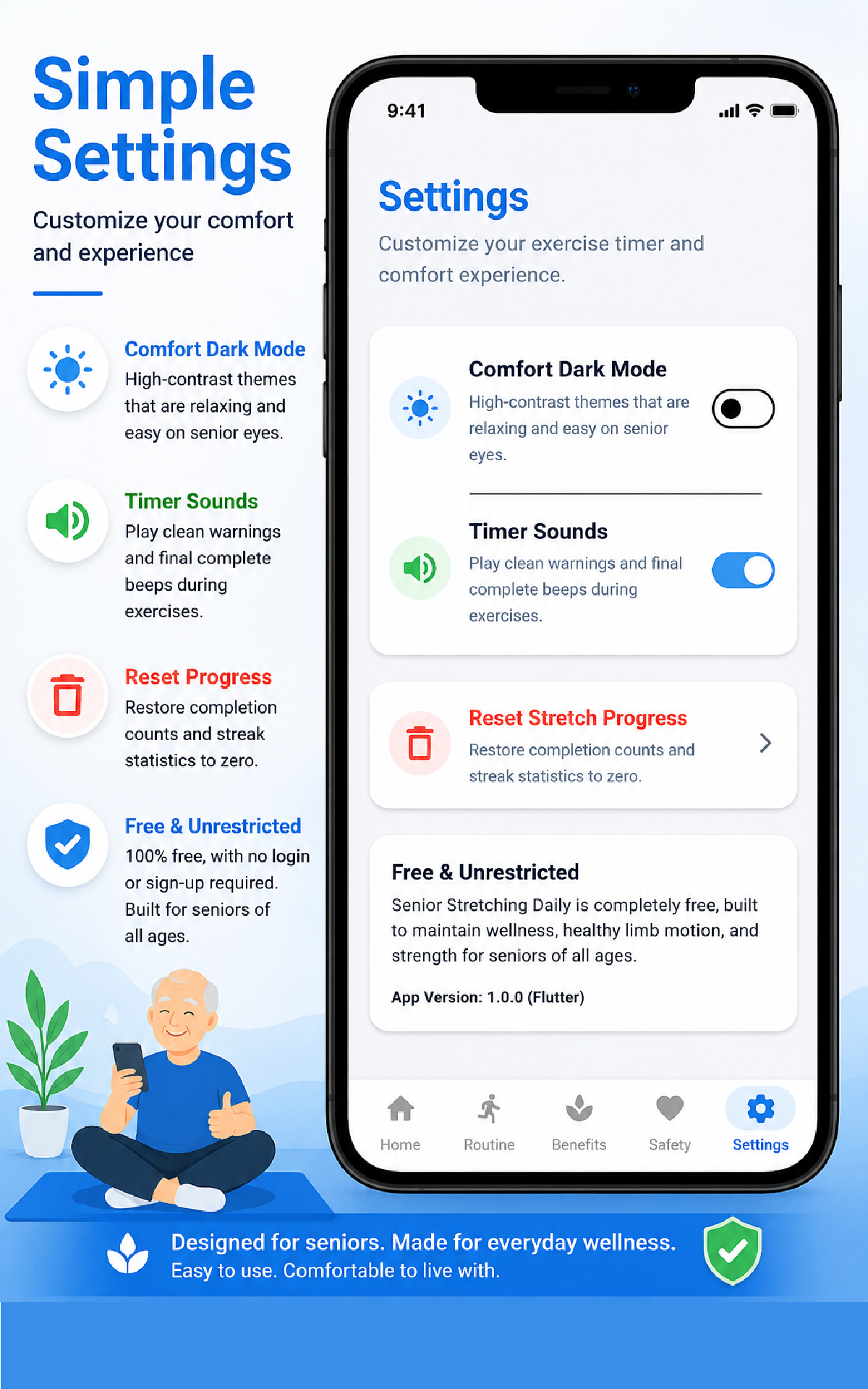 Senior Stretching Daily settings screen promotion